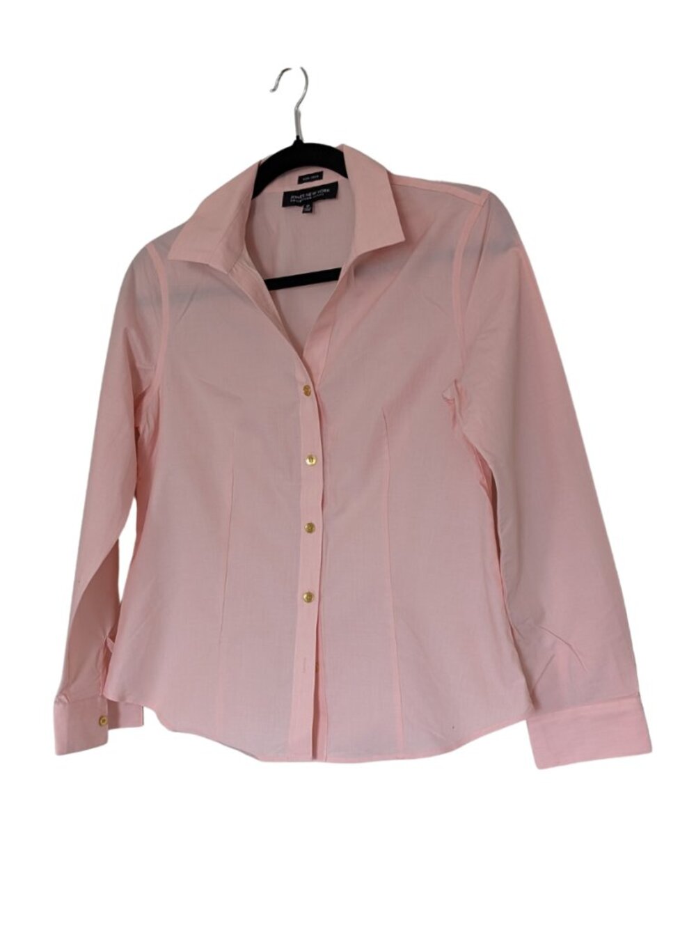 Jones New York Women's 8 Petite Pink Gold Button Collared Cotton Blouse